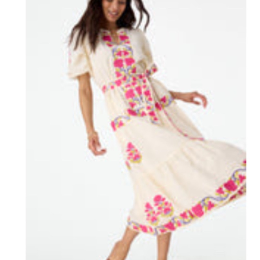 Roller Rabbit embroidery Valonia Floral Embroidered Cream Dress